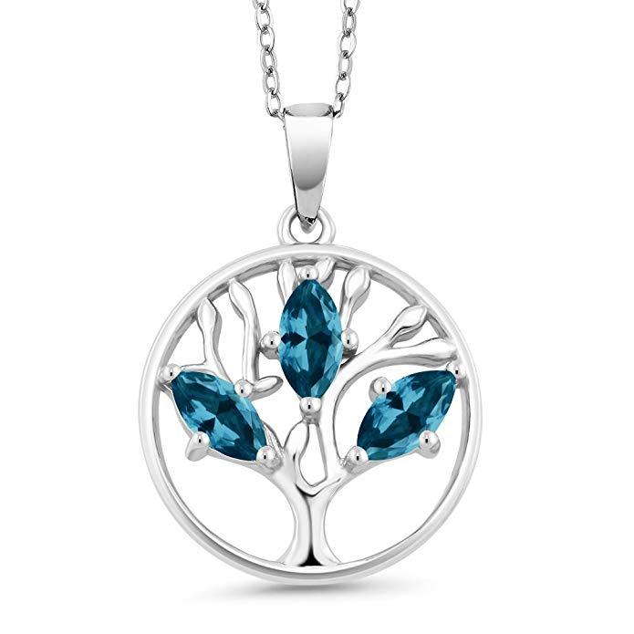 Motherly Blue Topaz Tree Of Life Necklace in 18K White Gold Plated Elsy Style Necklace