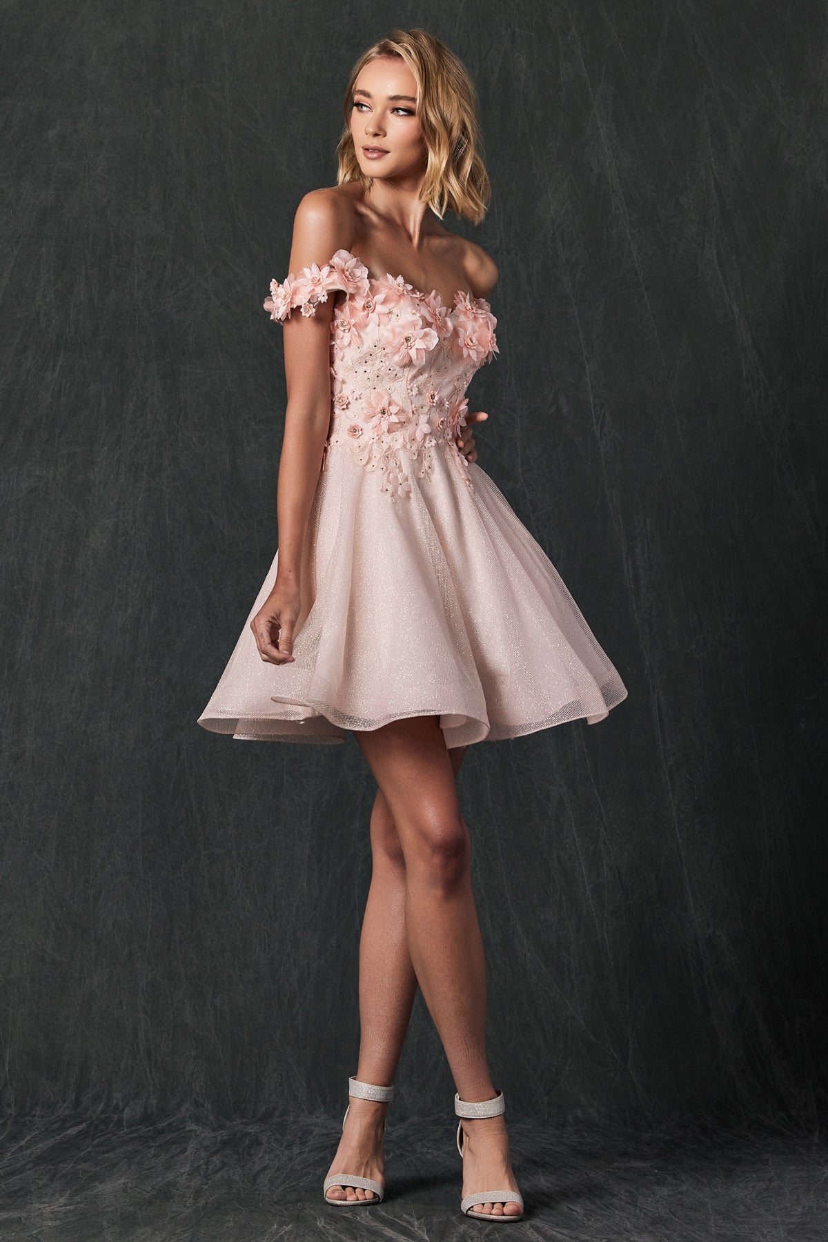 Off Shoulder Embroidered Bodice Short Cocktail & Homecoming Dress JT861 Elsy Style Cocktail Dress