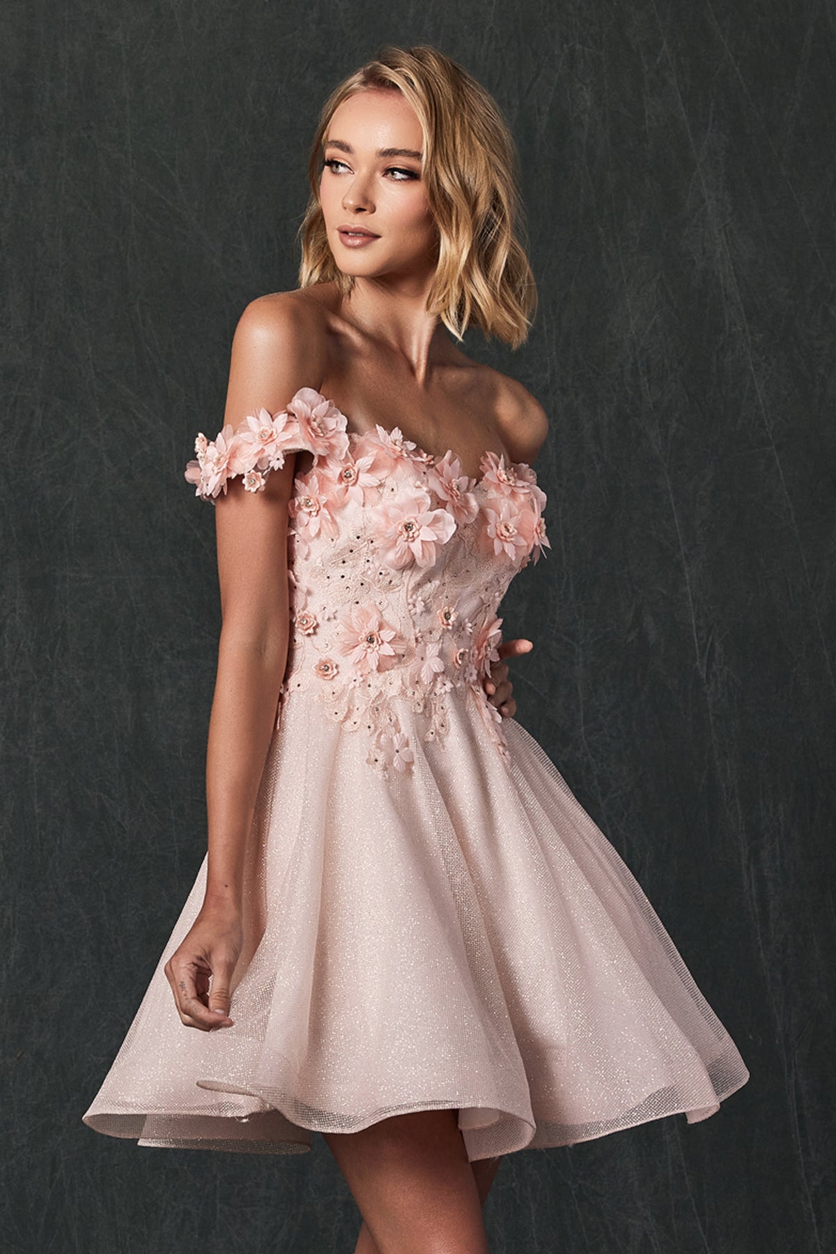 Off Shoulder Embroidered Bodice Short Cocktail & Homecoming Dress JT861 Elsy Style Cocktail Dress