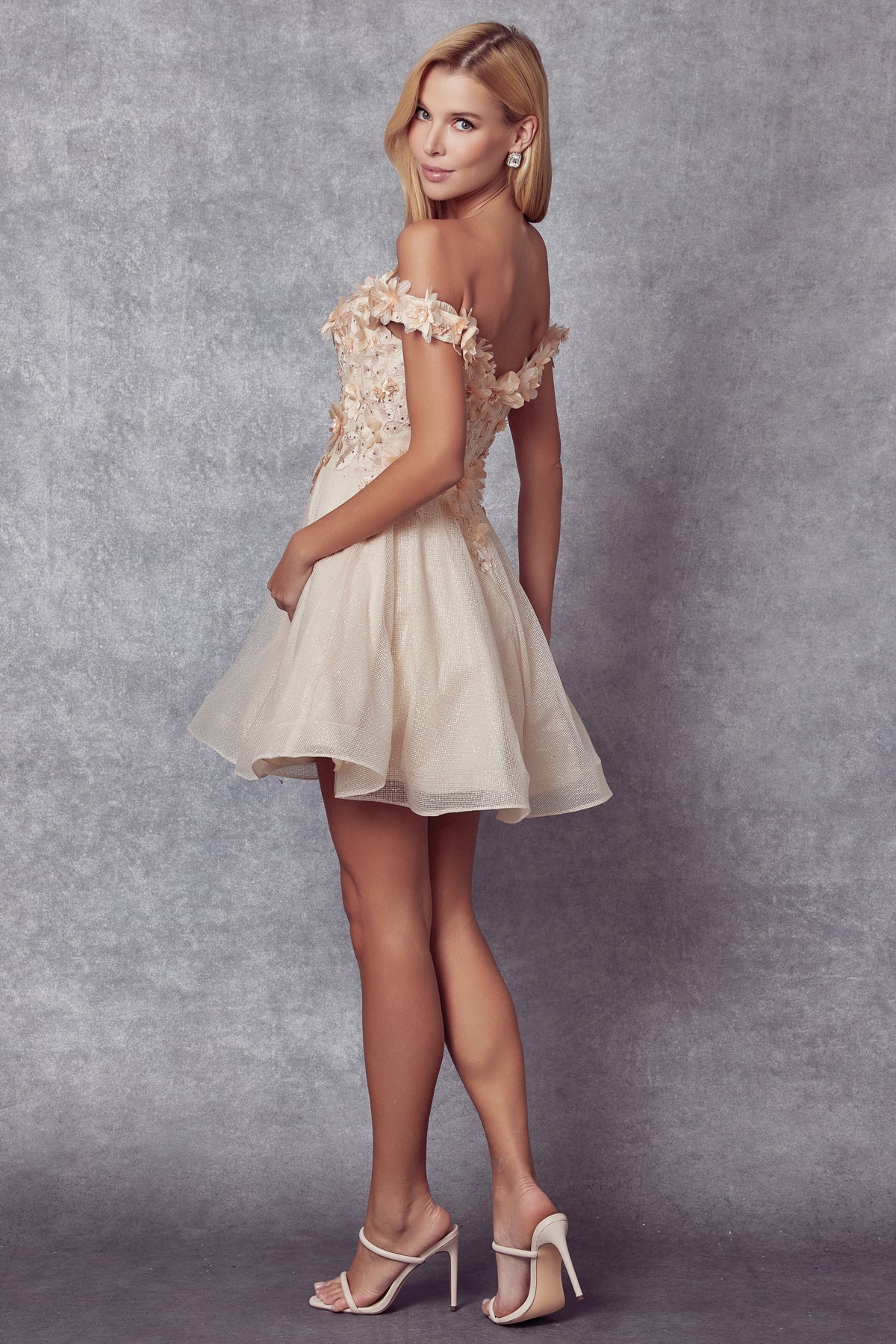 Off Shoulder Embroidered Bodice Short Cocktail & Homecoming Dress JT861 Elsy Style Cocktail Dress