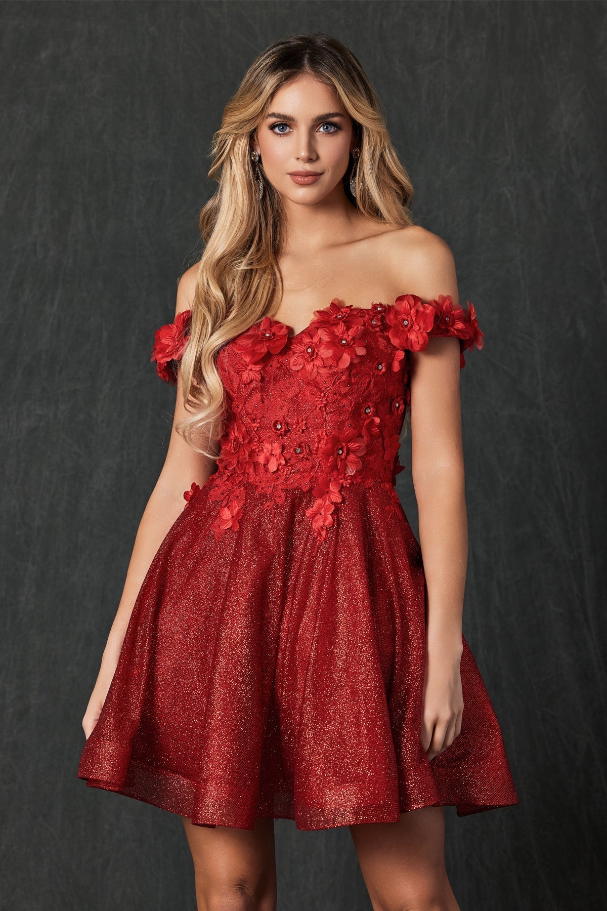 Off Shoulder Embroidered Bodice Short Cocktail & Homecoming Dress JT861 Elsy Style Cocktail Dress