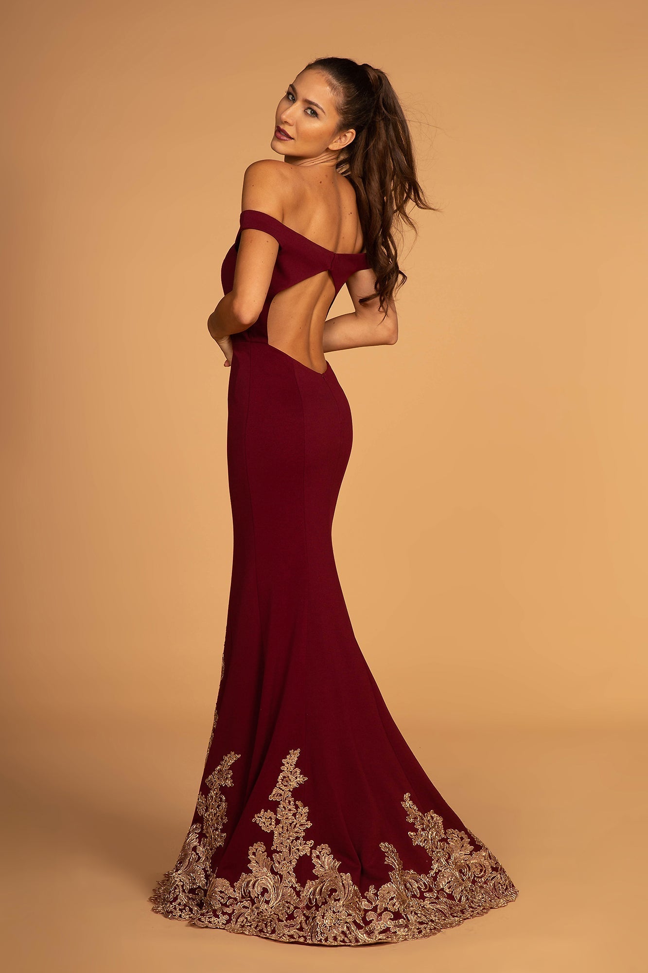 Off-Shoulder Jersey Mermaid Dress Cut-Out Back GLGL2658 Elsy Style PROM