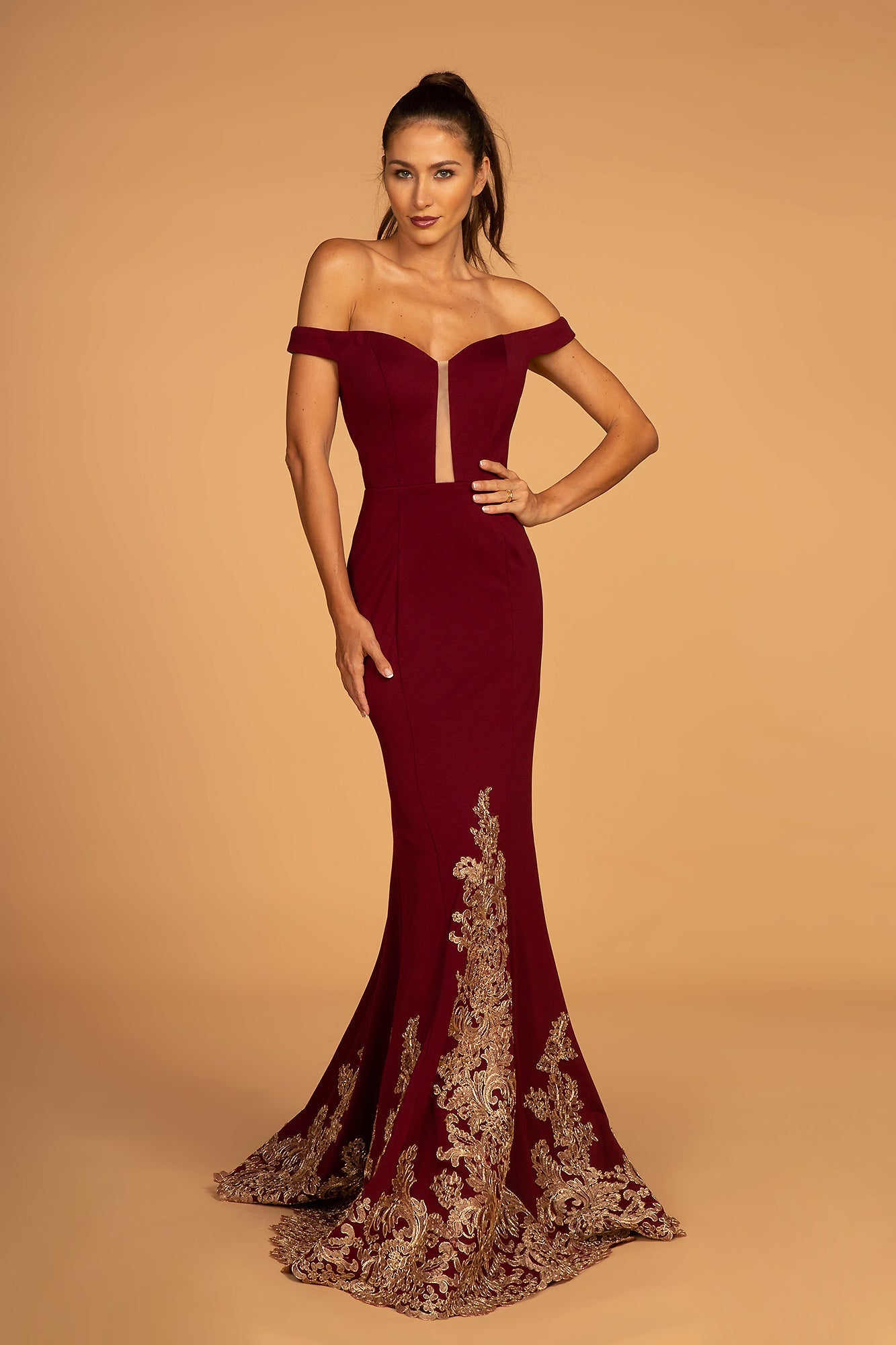 Off-Shoulder Jersey Mermaid Dress Cut-Out Back GLGL2658 Elsy Style PROM