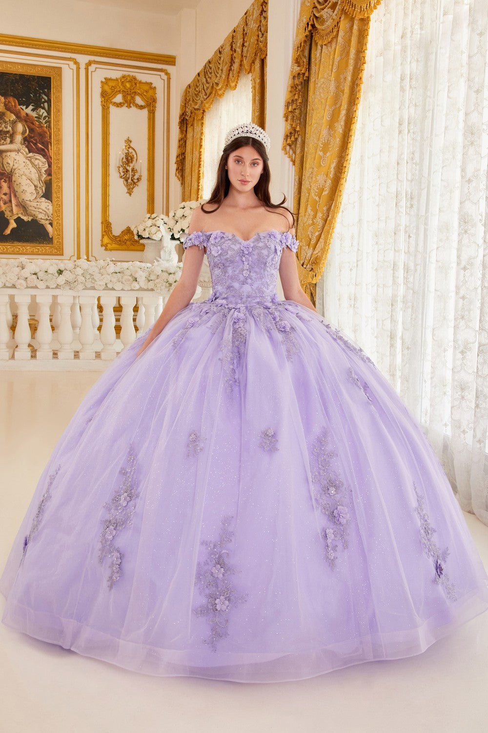 Off The Shoulder floral quince & Prom ball gown Off Shoulder Strapless Floral Sequin Gown Princess Tender Gala Masquerade Dress CD15702 Elsy Style Quinceanera Dress