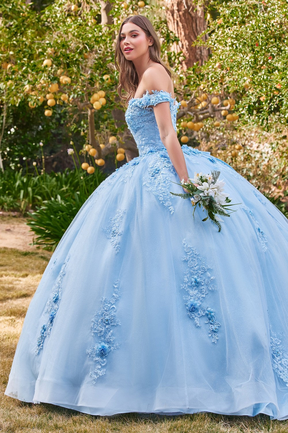 Off The Shoulder floral quince & Prom ball gown Off Shoulder Strapless Floral Sequin Gown Princess Tender Gala Masquerade Dress CD15702 Elsy Style Quinceanera Dress