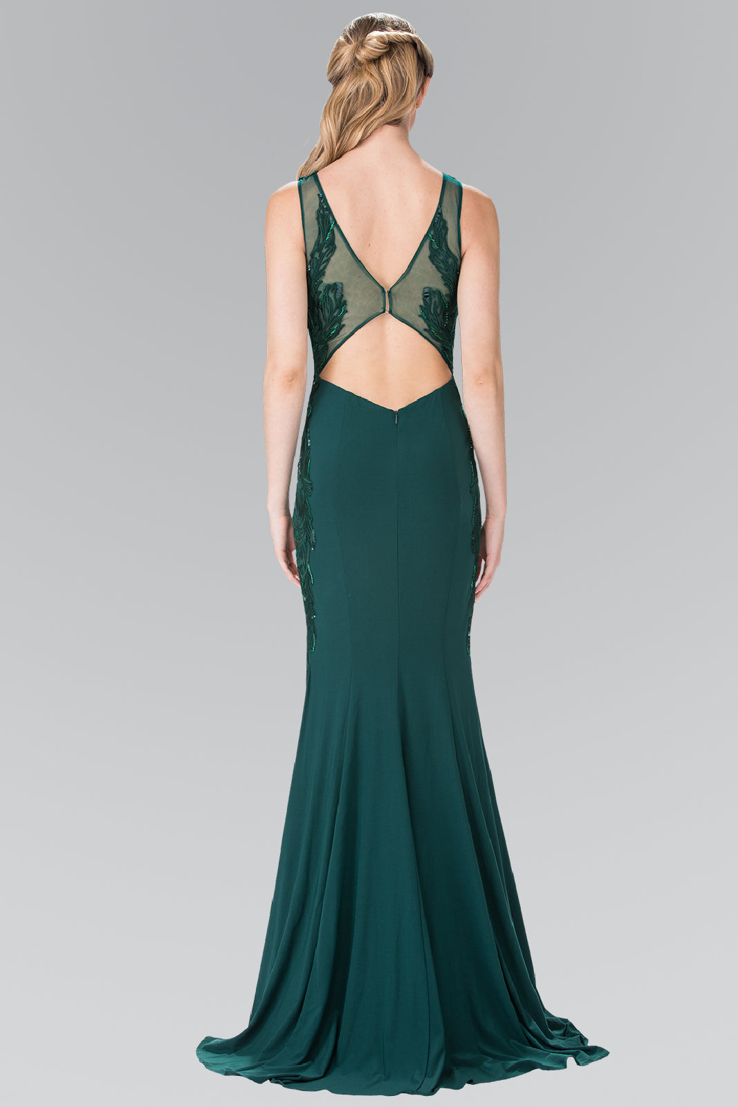 Open-Back Jersey Long Dress Accented with Side Embroidery GLGL2222 Elsy Style PROM