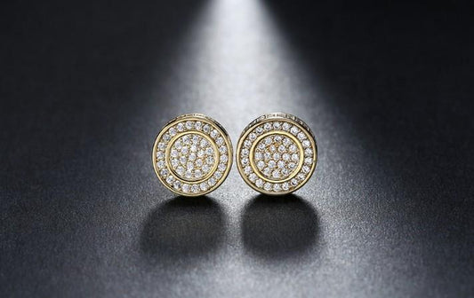 Pave Disc Stud Earring Embellished with  Crystals in 18K Gold Plated Elsy Style Earring