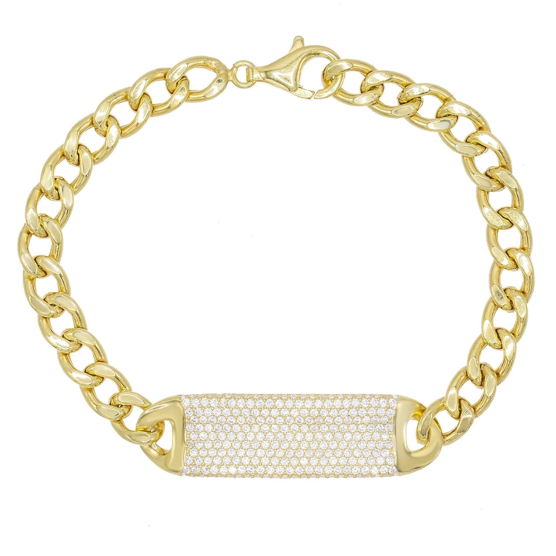 Pave ID Link Curb Chain Bracelet in 18K Gold Plated Elsy Style Bracelet