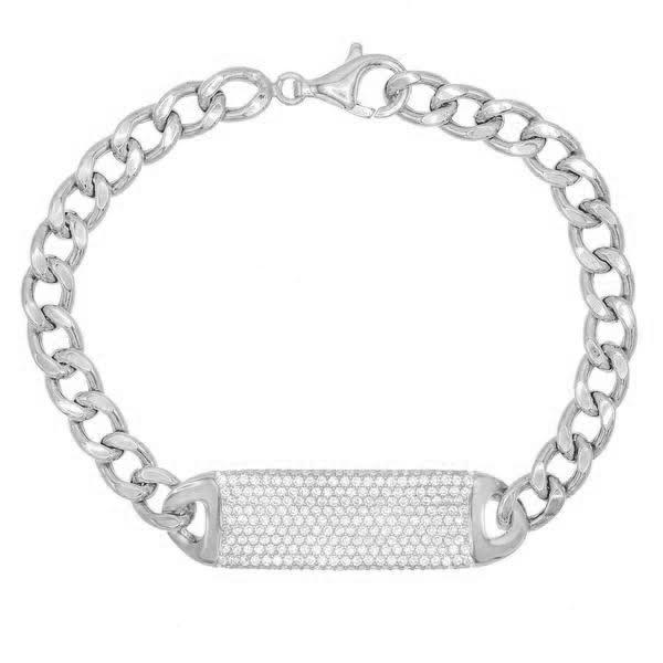 Pave ID Link Curb Chain Bracelet in 18K White Gold Plated Elsy Style Bracelet