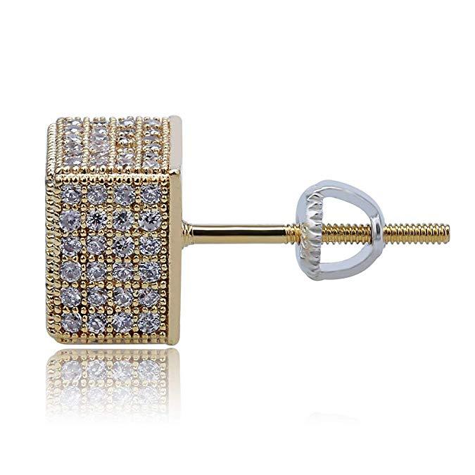 Pave Square Stud Earring Embellished with  Crystals in 18K Gold Plated Elsy Style Earring