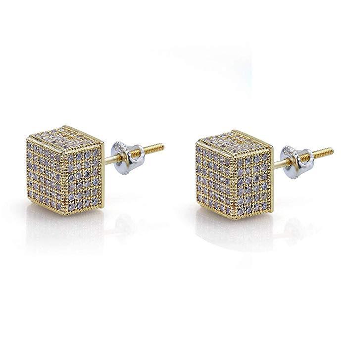 Pave Square Stud Earring Embellished with  Crystals in 18K Gold Plated Elsy Style Earring