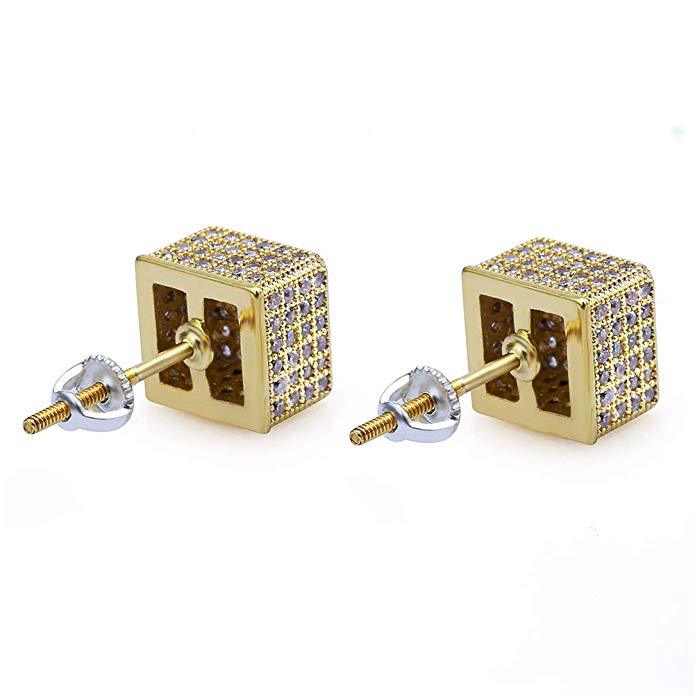 Pave Square Stud Earring Embellished with  Crystals in 18K Gold Plated Elsy Style Earring