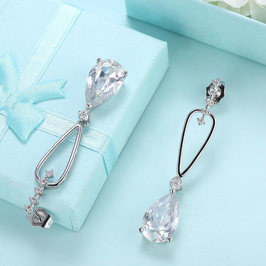 Pear Shaped  Crystal Dangling Earrings Set in 18K White Gold Elsy Style Earring