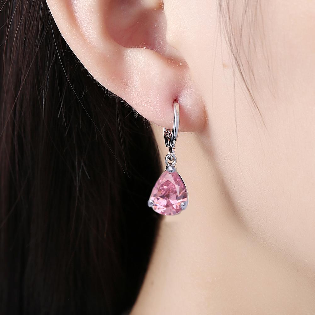 Pink Pear Cut Dangling Leverback Earrings in 14K White Gold Elsy Style Earring