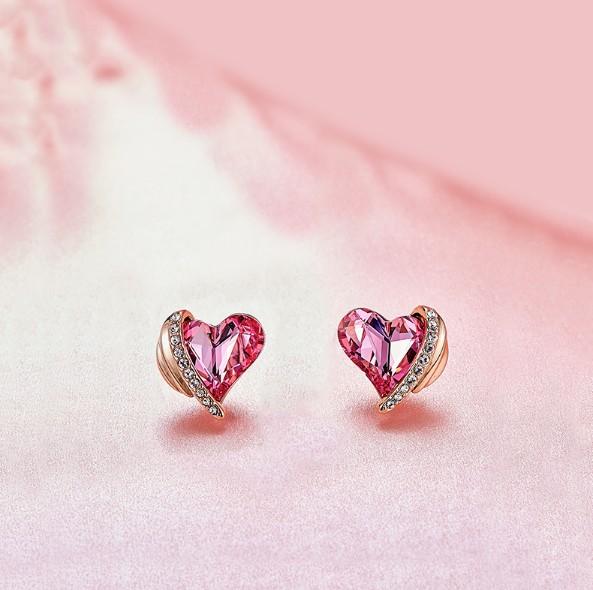 Pink Topaz Heart Stud 18K White Gold Plated ITALY Design Elsy Style Earring