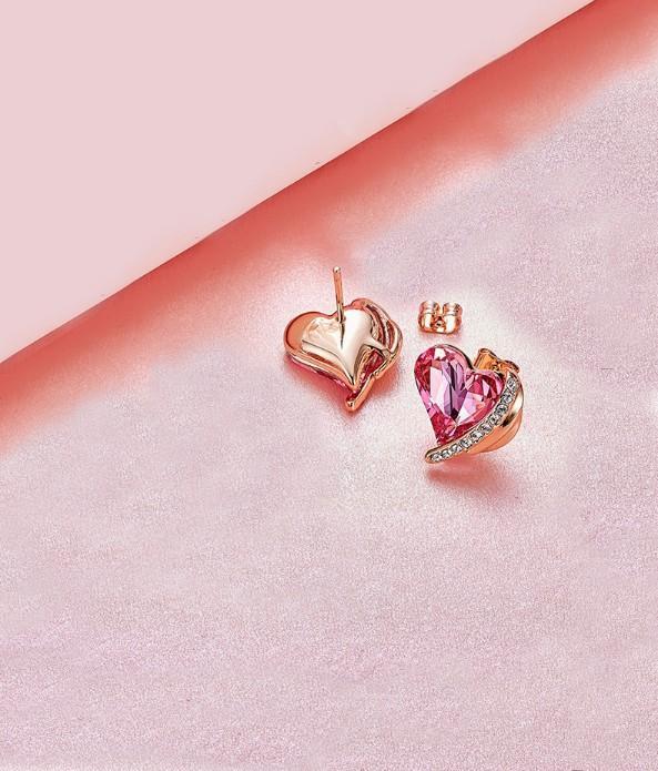 Pink Topaz Heart Stud 18K White Gold Plated ITALY Design Elsy Style Earring