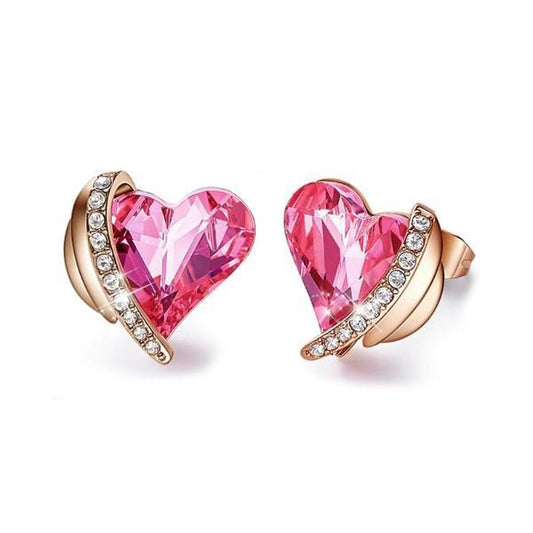 Pink Topaz Heart Stud 18K White Gold Plated ITALY Design Elsy Style Earring