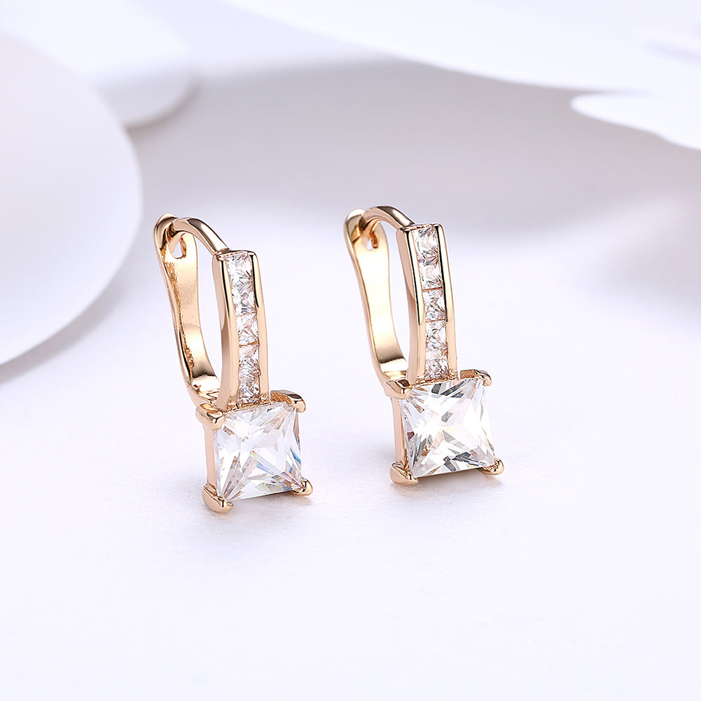 Princess Cut Square Huggie Earring in 18K Gold Plated with  Crystals Elsy Style Earring