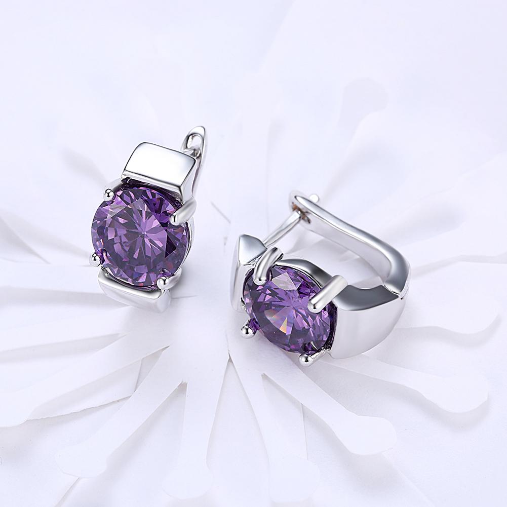 Purple Princess Cut  Elements in 18K White Gold Elsy Style Earring