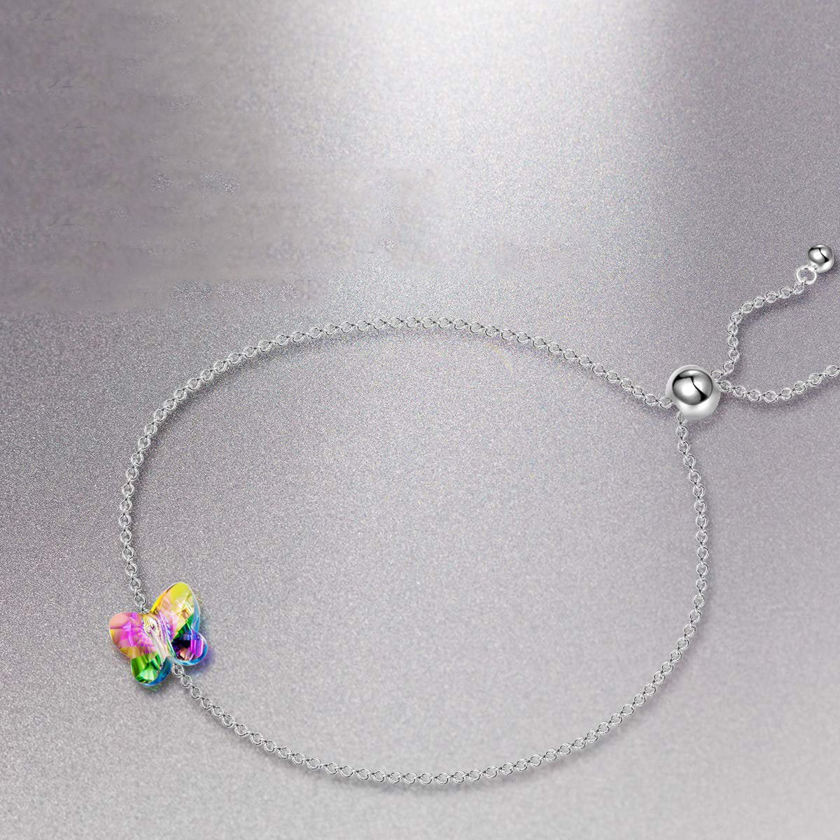 Rainbow Aurora Borealis Butterfly Pendant Bracelet in 14K White Gold Elsy Style Bracelet