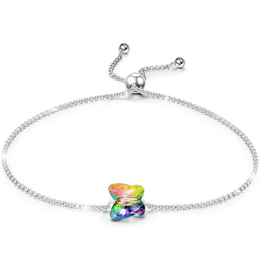 Rainbow Aurora Borealis Butterfly Pendant Bracelet in 14K White Gold Elsy Style Bracelet