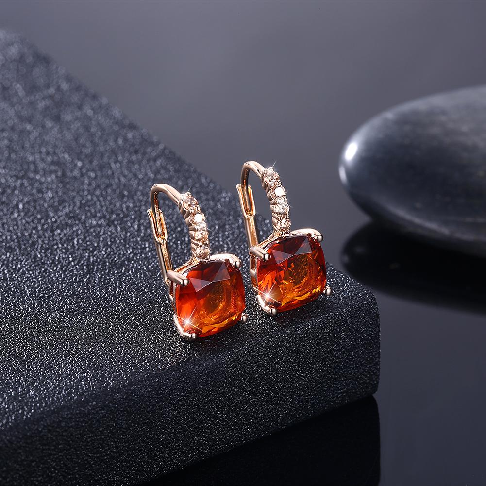 Red Asscher Cut  Pav'e Leverback in 14K Gold Elsy Style Earring