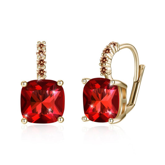 Red Asscher Cut  Pav'e Leverback in 14K Gold Elsy Style Earring