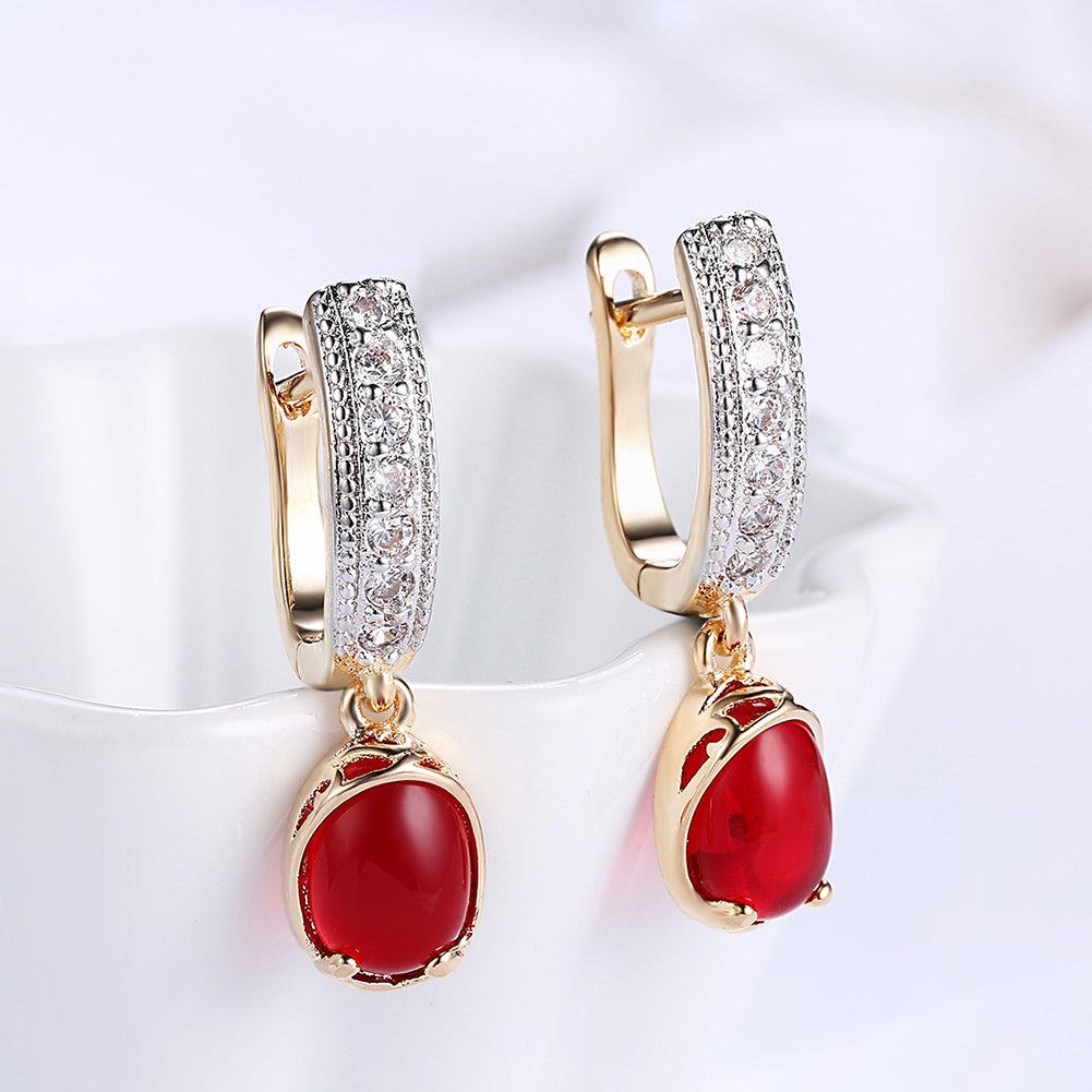 Red Stone Classic Resin Drop Earring in 18K Gold Plated Elsy Style Earring