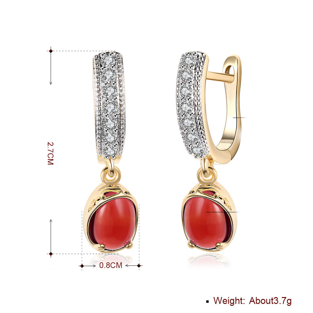 Red Stone Classic Resin Drop Earring in 18K Gold Plated Elsy Style Earring