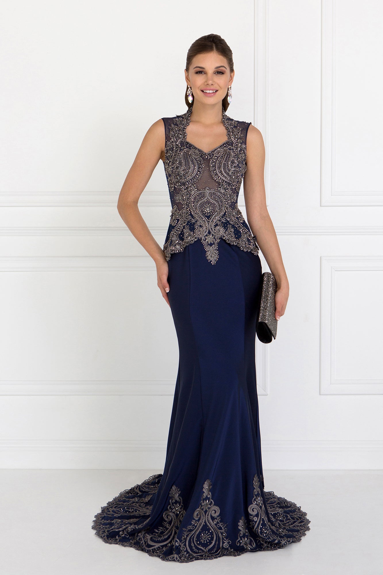 Rome Jersey Mermaid Long Dress with Metallic Embroidery GLGL1598 Elsy Style PROM