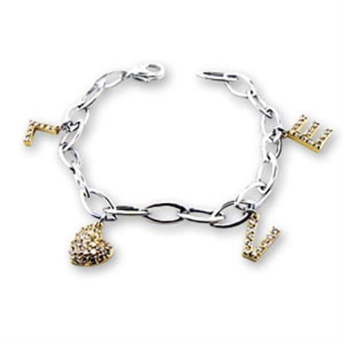 S56206 - Reverse Two-Tone 925 Sterling Silver Bracelet with AAA Grade CZ  in Clear Elsy Style Bracelet