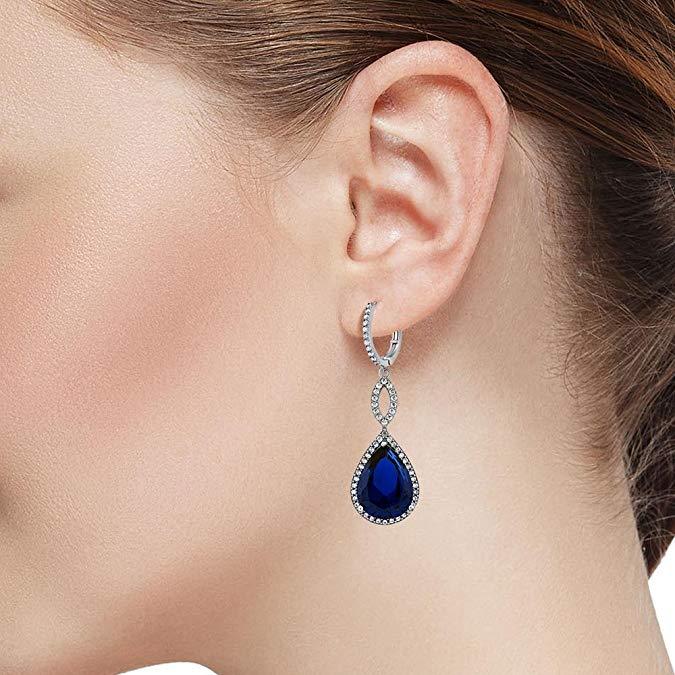 Sapphire Pave Teardrop Infinity Drop Embellished with  Crystals in 18K White Gold Plated Elsy Style Earring