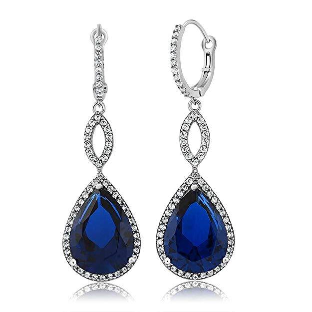 Sapphire Pave Teardrop Infinity Drop Embellished with  Crystals in 18K White Gold Plated Elsy Style Earring