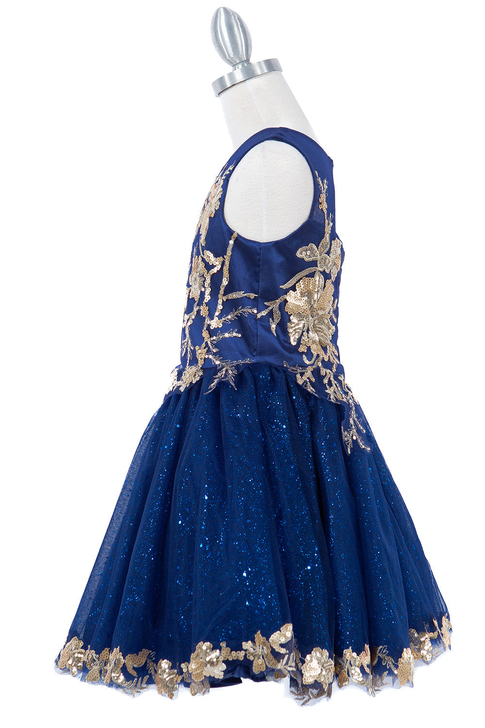 Satin Glittered Tulle Golden Lace Patch Lace Wired Skirt Kids Dress CU5121 Elsy Style Ball Gown