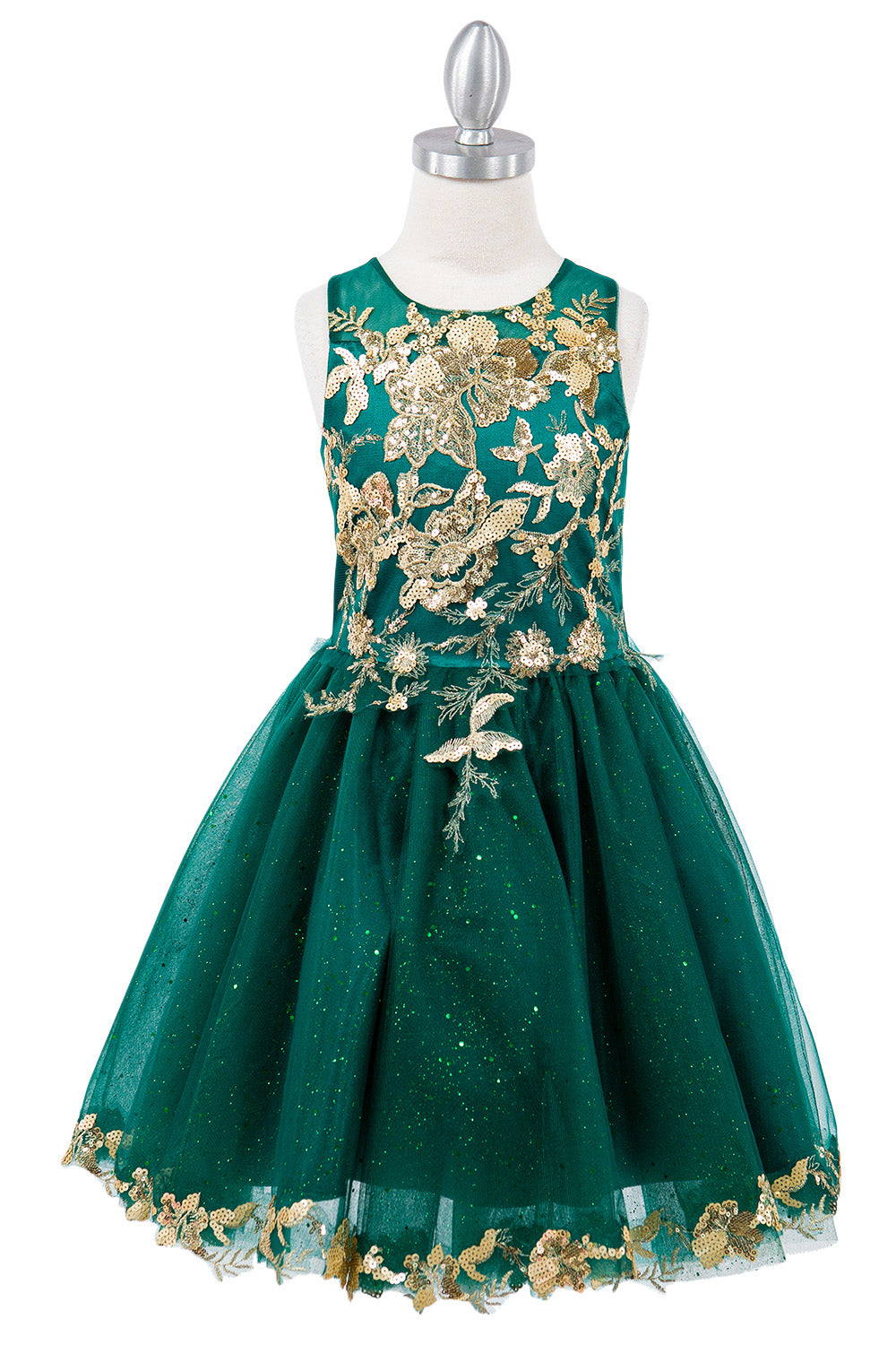 Satin Glittered Tulle Golden Lace Patch Lace Wired Skirt Kids Dress CU5121 Elsy Style Ball Gown