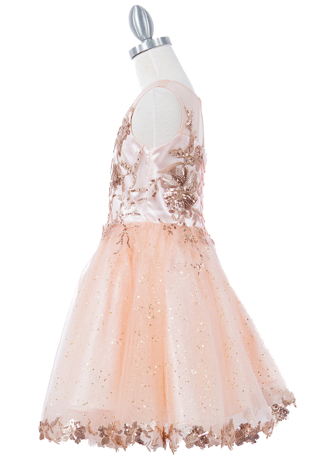 Satin Glittered Tulle Golden Lace Patch Lace Wired Skirt Kids Dress CU5121 Elsy Style Ball Gown