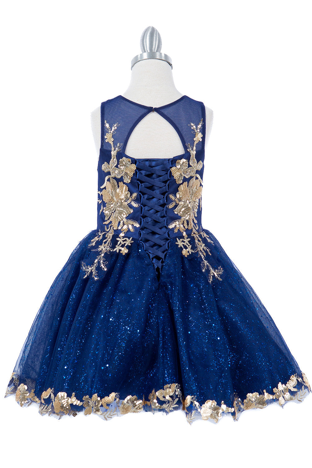 Satin Glittered Tulle Golden Lace Patch Lace Wired Skirt Kids Dress CU5121 Elsy Style Ball Gown