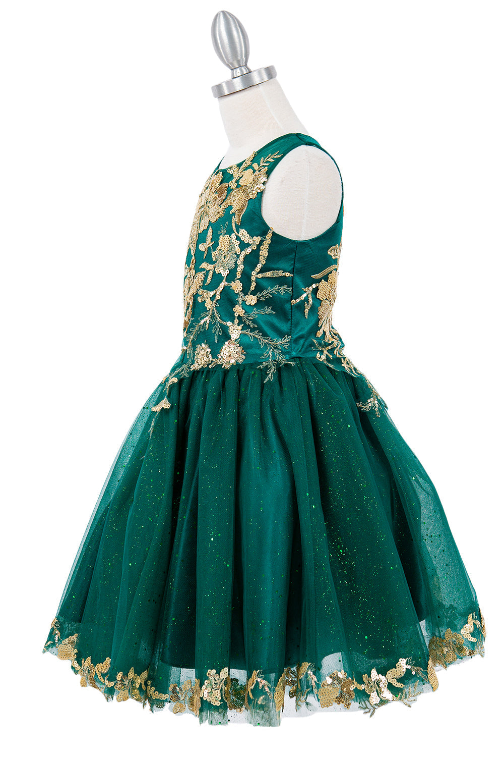 Satin Glittered Tulle Golden Lace Patch Lace Wired Skirt Kids Dress CU5121 Elsy Style Ball Gown