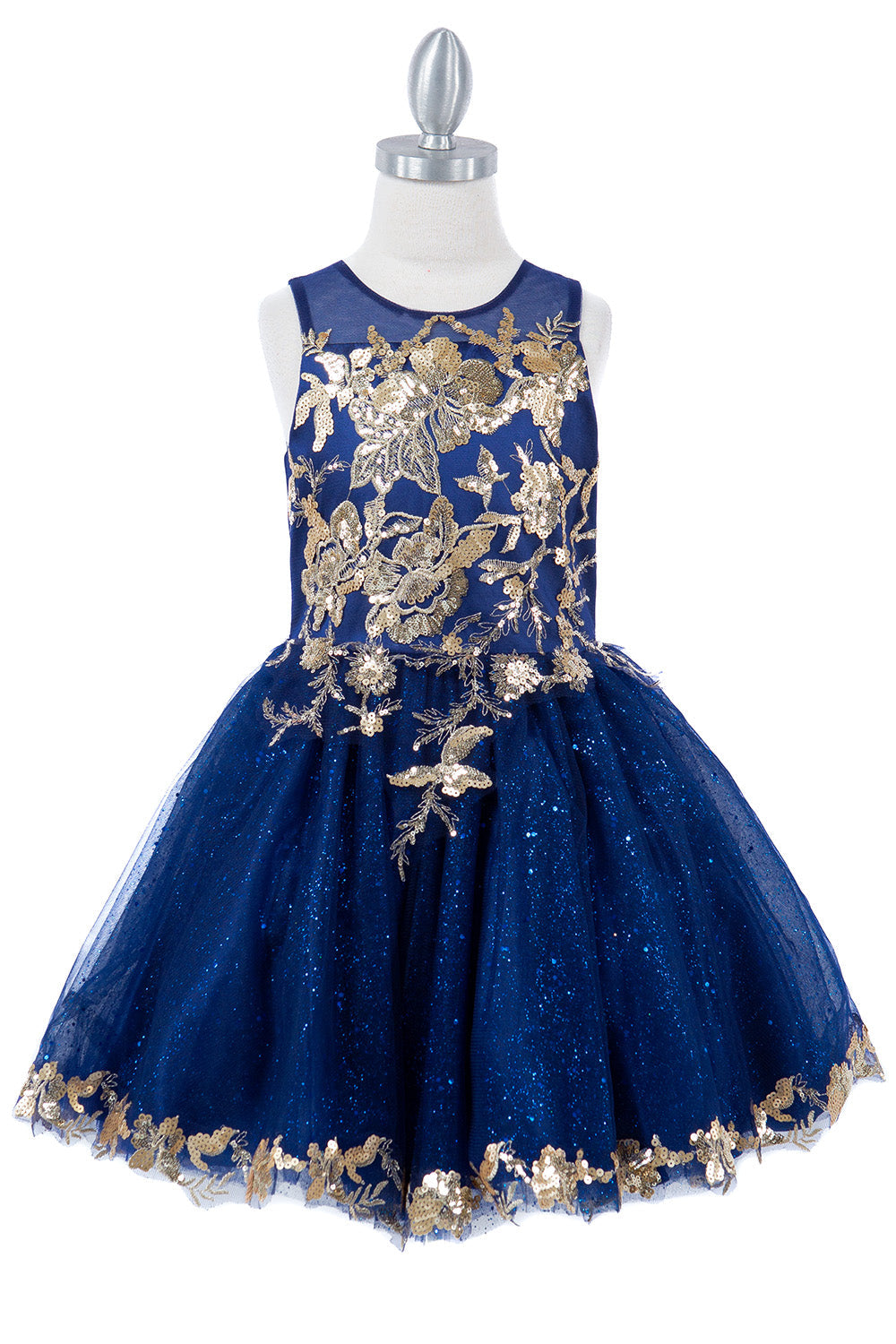 Satin Glittered Tulle Golden Lace Patch Lace Wired Skirt Kids Dress CU5121 Elsy Style Ball Gown