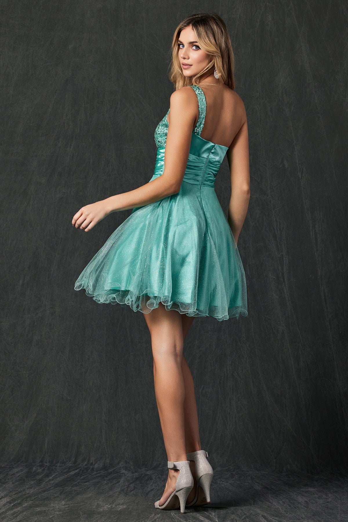 Satin One Shoulder Sparkly Sequins Short Cocktail & Homecoming Dress JT733 Elsy Style Cocktail Dress