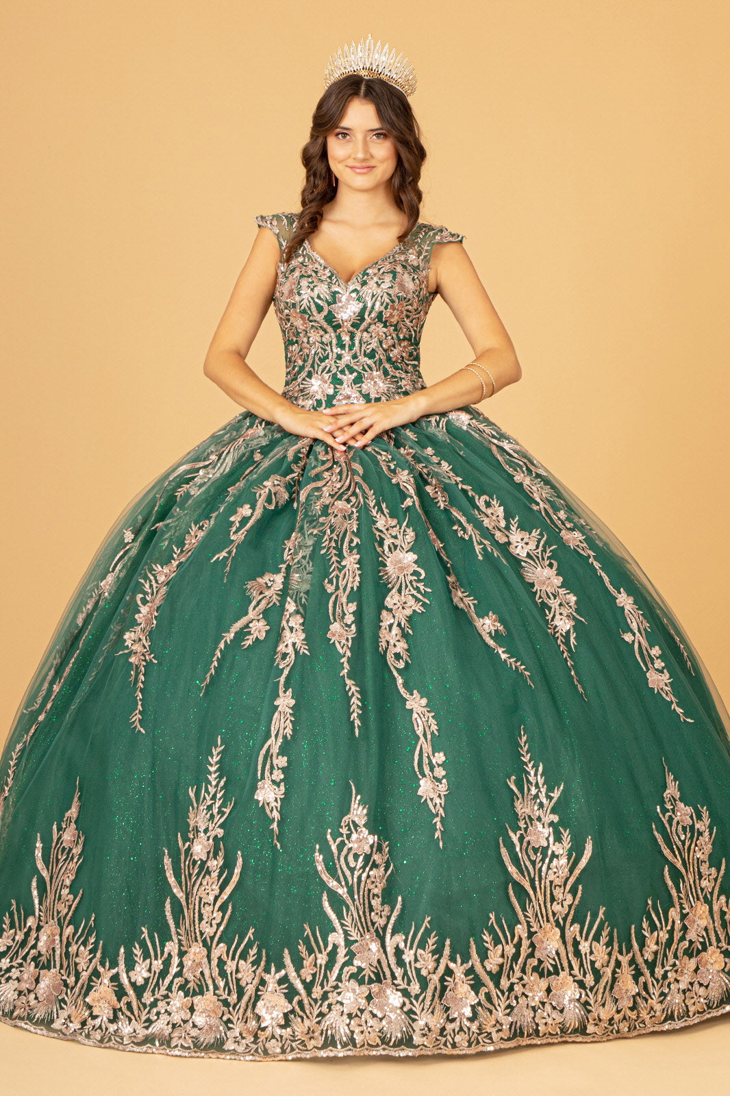 Sequin Glitter Embellished Quinceanera Dress Corset Back GLGL3076 Elsy Style QUINCEANERA