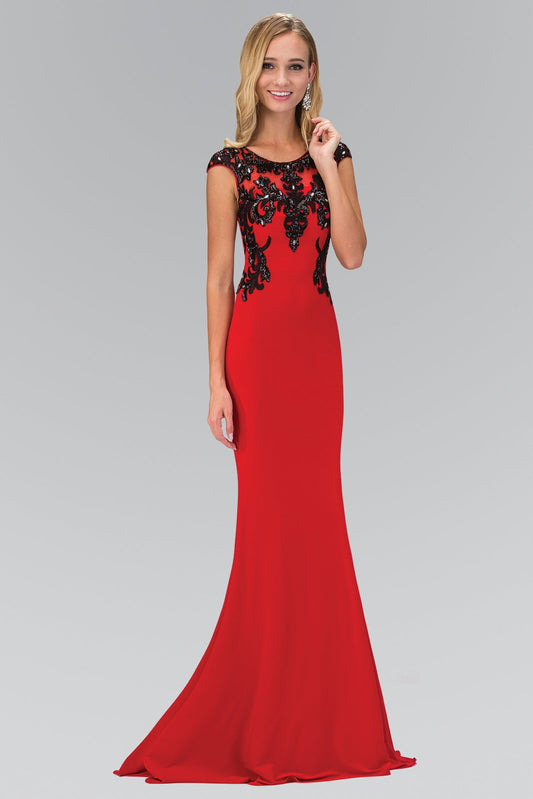 Sequin and Lace Embellished Cap Sleeve Long Dress GLGL1380 Elsy Style PROM