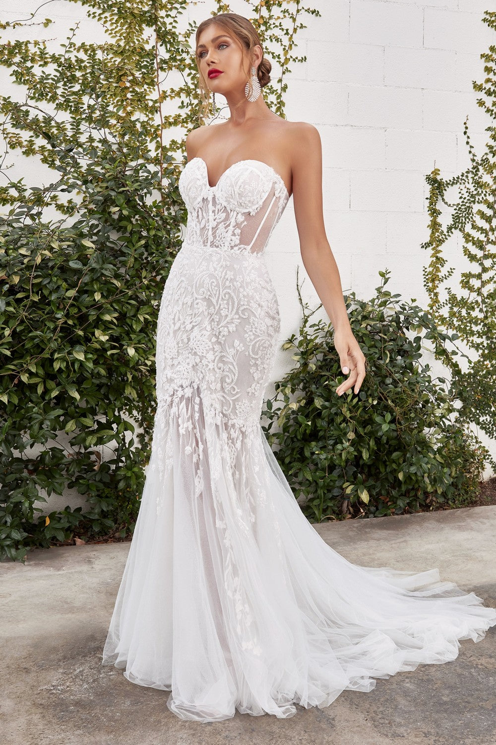 Serena Mermaid Modern Bride Gown Vintage Wedding Ceremony Look Sheer Sweetheart Bodice Detachable Feather Cape CDA1068W Elsy Style Wedding Dresses