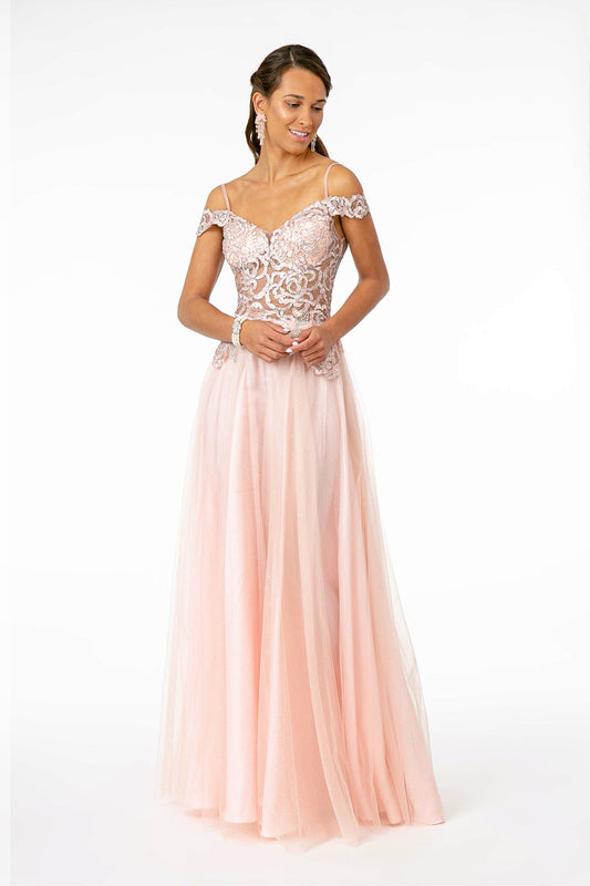 Sheer Bodice Mesh A-Line Long Dress GLGL2953 Elsy Style PROM