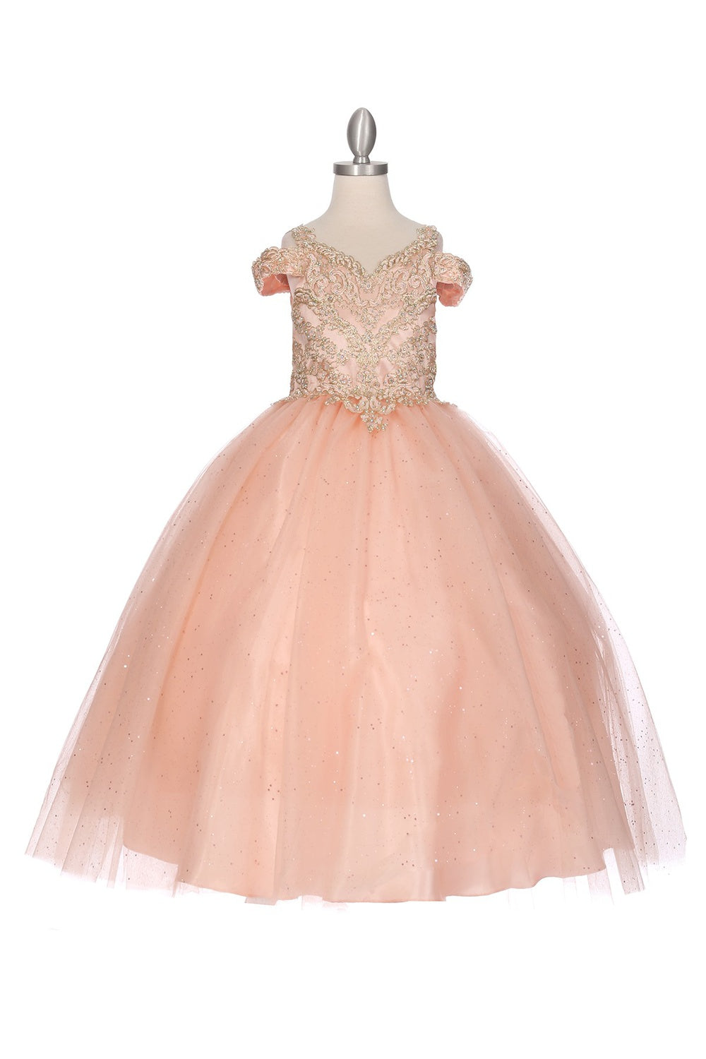 Sheer Elegance Metallic Gitter Sweetheart Quinceanera Kids Dress CU8028 Elsy Style Kids Dress