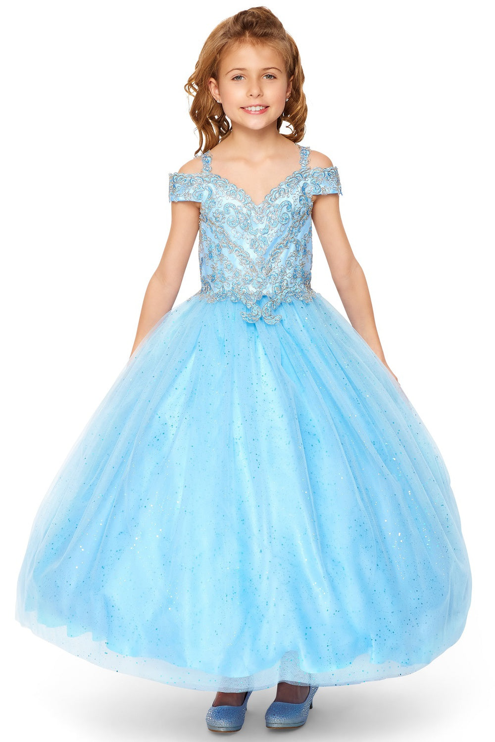 Sheer Elegance Metallic Gitter Sweetheart Quinceanera Kids Dress CU8028 Elsy Style Kids Dress