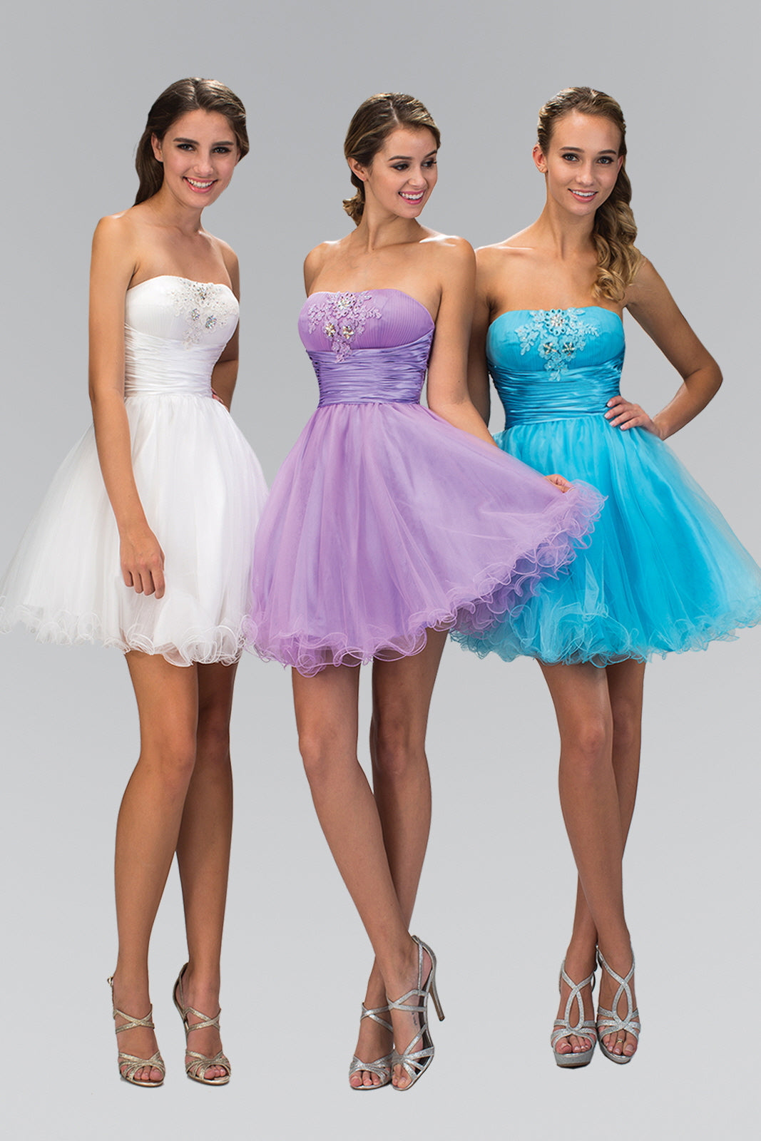 Short Tulle Dress with Pleated Waistband and Floral Lace GLGS1350 Elsy Style HOMECOMING