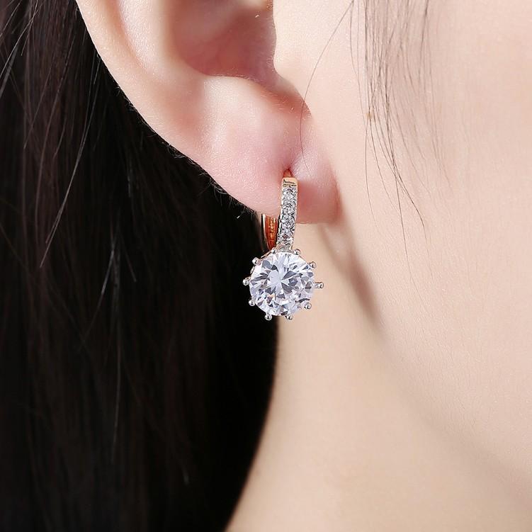 Simulated Diamond Star Shaped Princess Cut Leverback Earrings Set in 18K Gold Elsy Style Earring