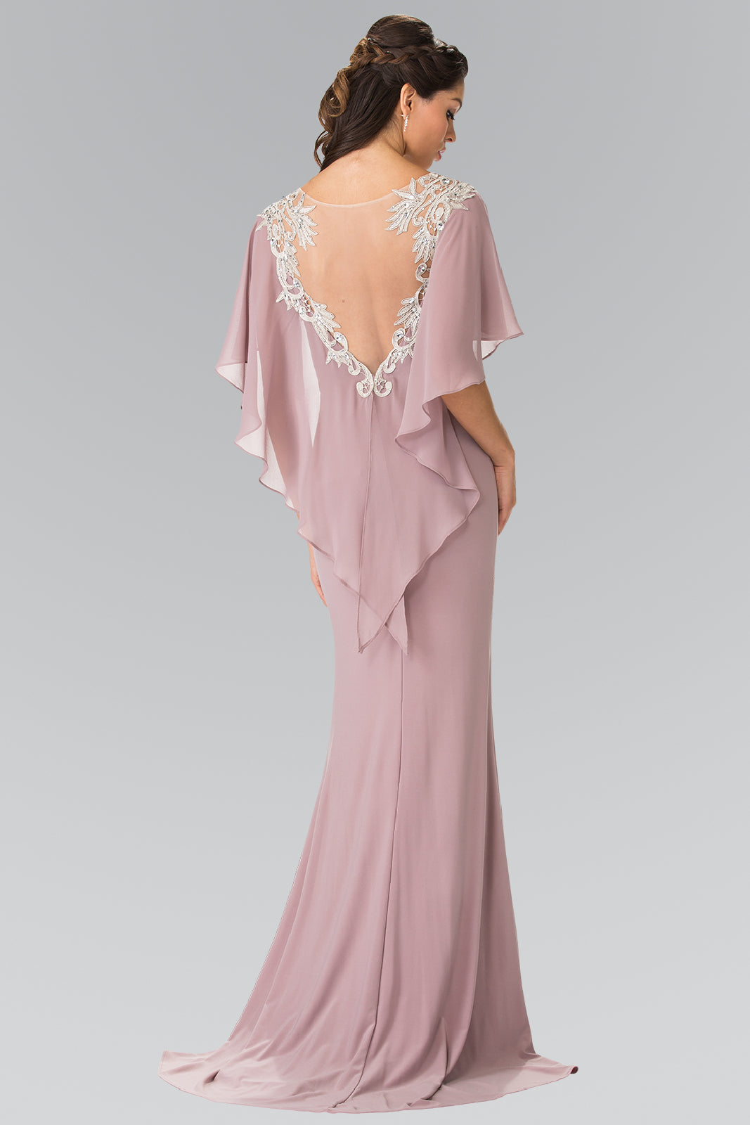 Sleeveless Jersey Long Dress with Attached Cape that Drapes Down the Back GLGL2254 Elsy Style MOTHER OF BRIDE