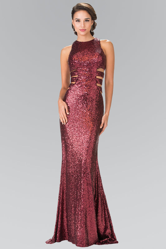 Sleeveless Sequin Long Dress with Side Cut-Out GLGL2299 Elsy Style PROM